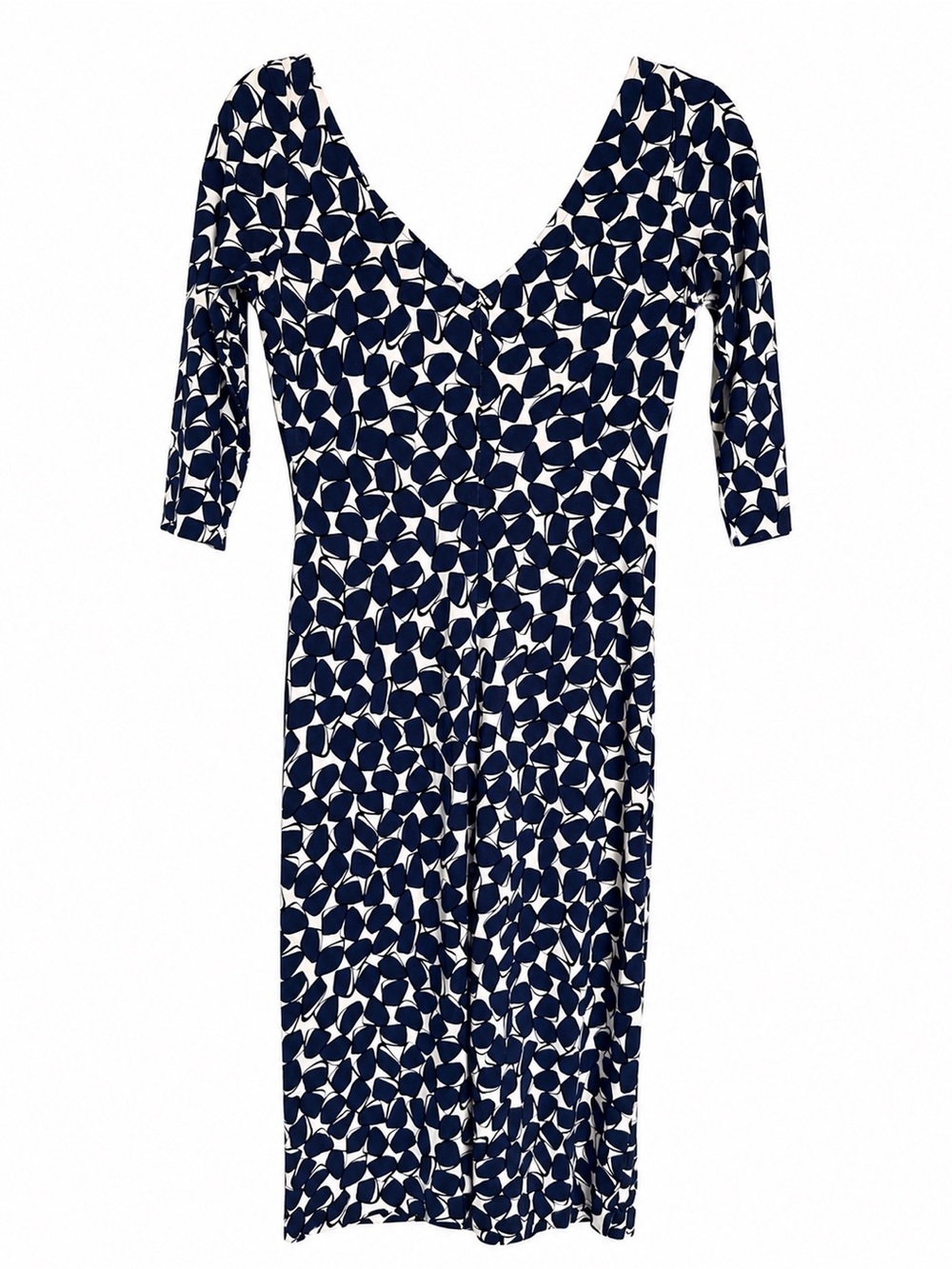 Diane Von Furstenberg 100% Silk Jersey Navy White Print Sheath Dress Sz 8 - Picture 3 of 8